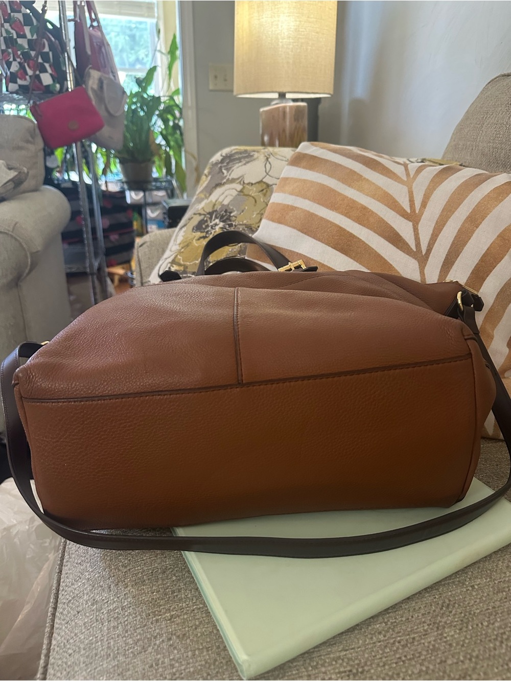 Lauren Ralph Lauren Large Chestnut Brown Luxury Leather Tote | Gold Hardware - Picture 12 of 16